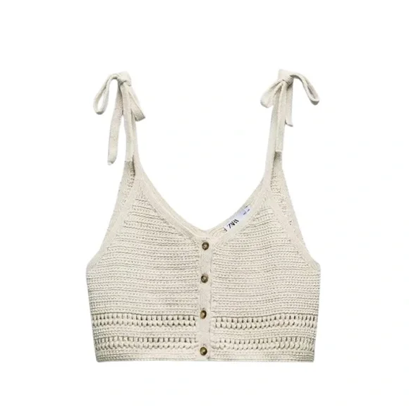 Zara Crochet Camisole Tops - Cream & Light Blue - Picture 2 of 3